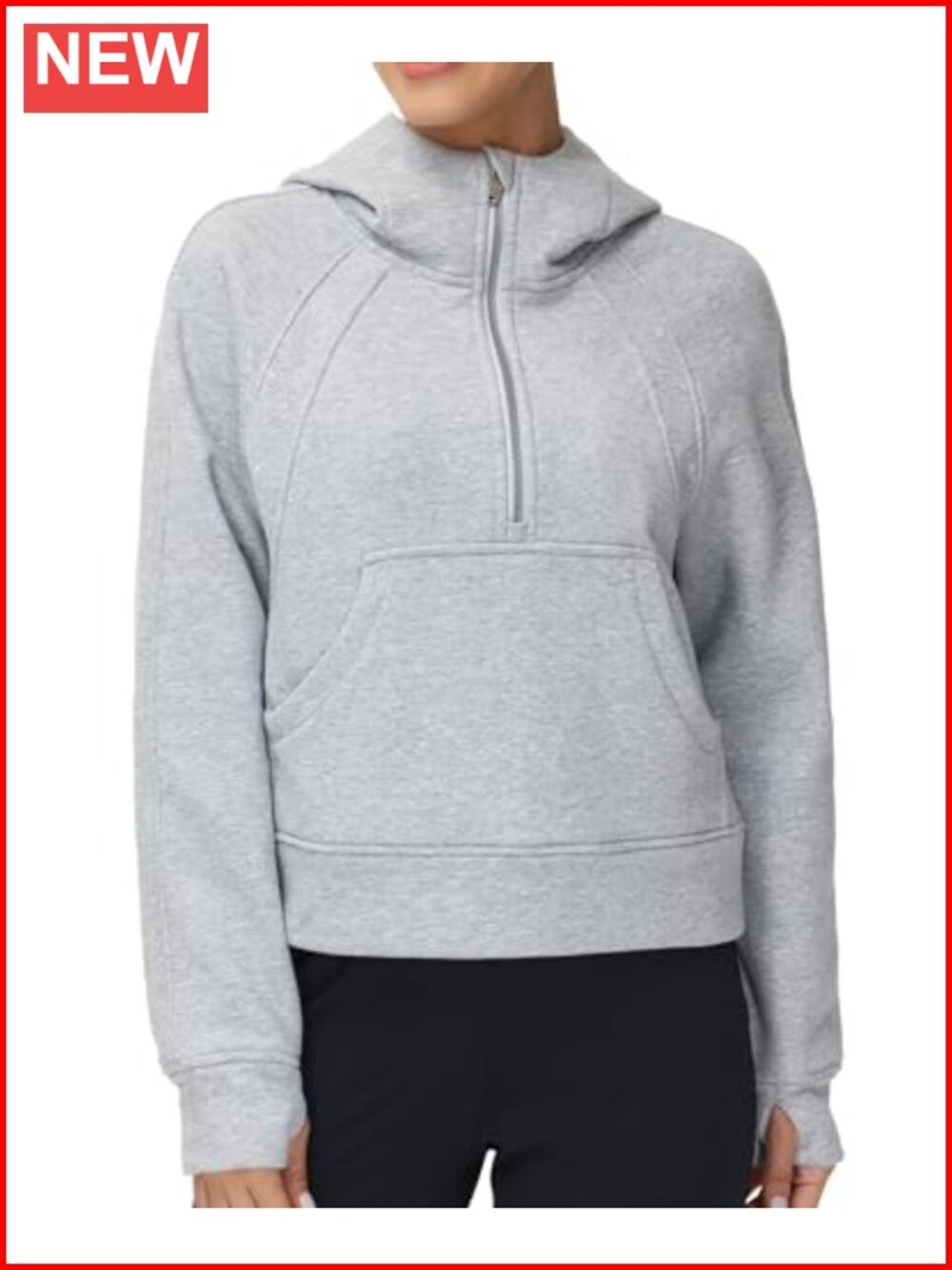 Women's Half Zip Fleece Crop Hoodie Pullover Sweatshirt Thumbholes Kangaroo